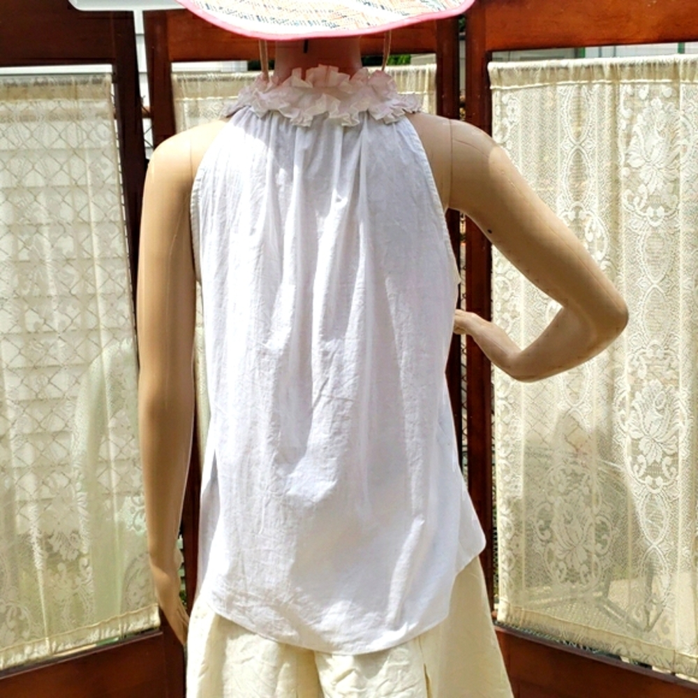 Cotton Racerback Ruffle White Shirt Size Small - Picture 4 of 6